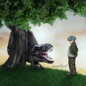 3 PACK Playful Baby Trex Dinosaur Digital Background For Photoshop /  Dinosaur Backgrounds & Overlays For Photography Composition /
