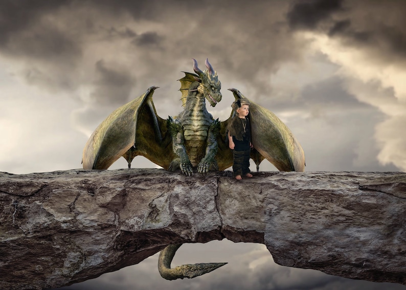 Friendly Dragon Background for Photographers / Dragon Background Instant Download / Composite Image / Magical Backdrop image 1