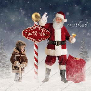 Santa at the North Pole / Winter Background for Photography Composites /  Christmas Composition Backdrop