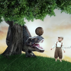 2 PACK Playful Baby Trex Dinosaur Digital Background For Photoshop /  Dinosaur Backgrounds & Overlays For Photography Composition /
