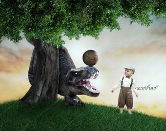 2 pacotes de fundo digital brincalhão bebê trex dinossauro para photoshop/dinossauro fundos e sobreposições para composição de fotografia/