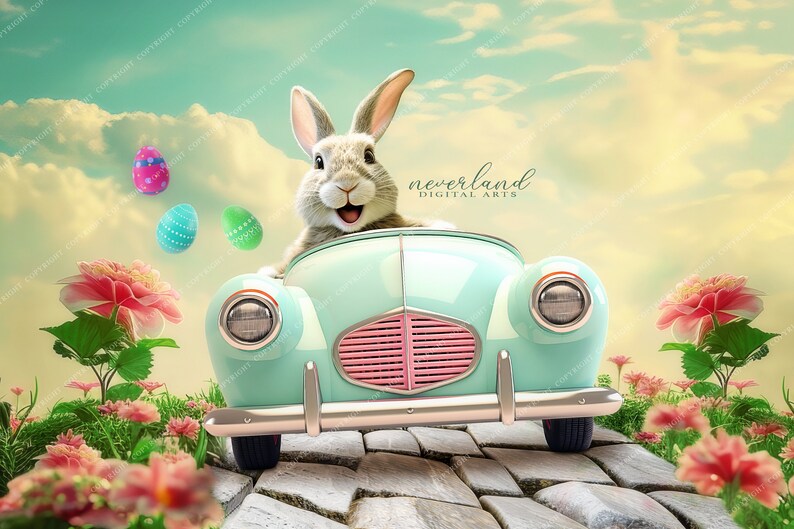 Easter Bunny Driving Digital Background for Photography Compositions ...