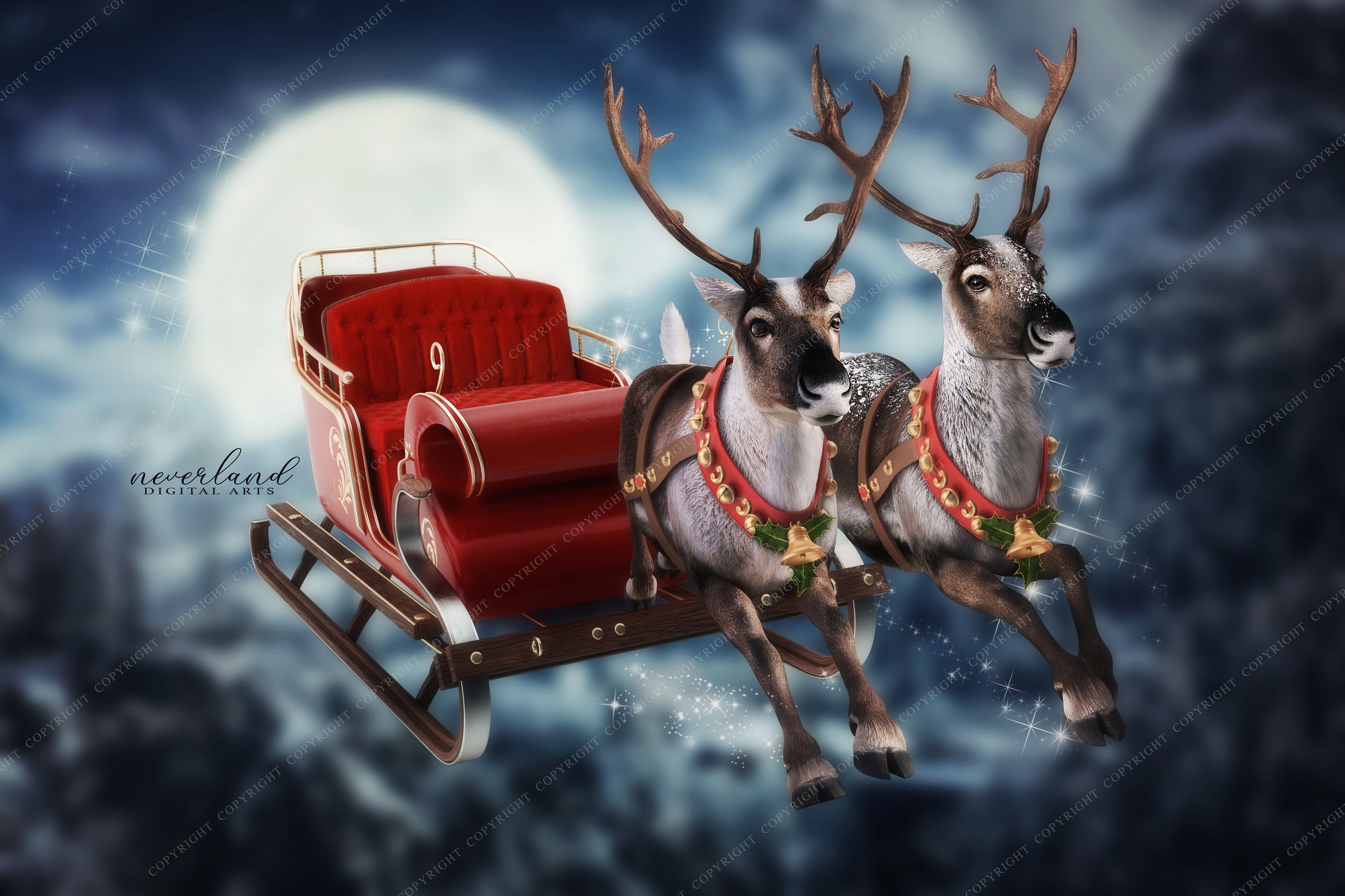 2 PACK Santa's Sleigh and Reindeer Background for - Etsy 日本