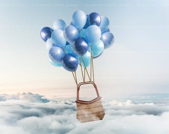 Hot Air Balloon Background Backdrop / Digital Downloads / Digital Background for Photographers / Magical Backdrop / Balloons in the Clouds /