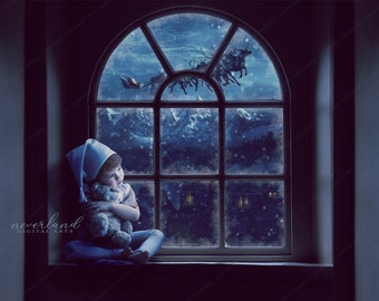 Winter Window Background for Photography Composites /  Christmas Composition Backdrop /  Santa Clause