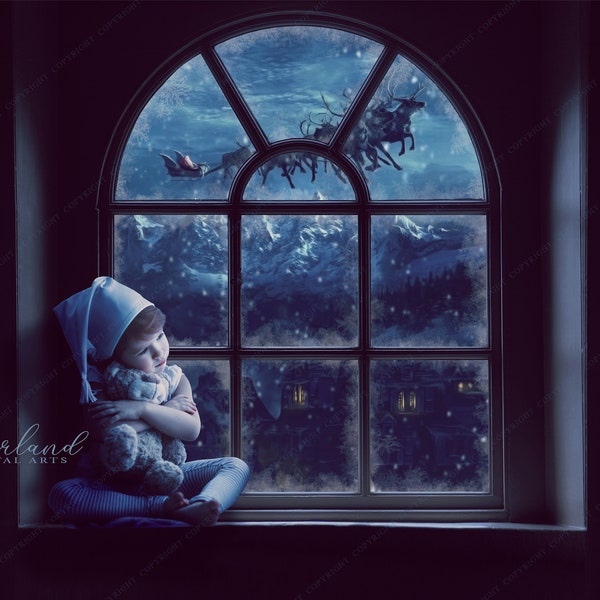 Sfondo finestra invernale per compositi fotografici / Christmas Composition Backdrop / Santa Clause 