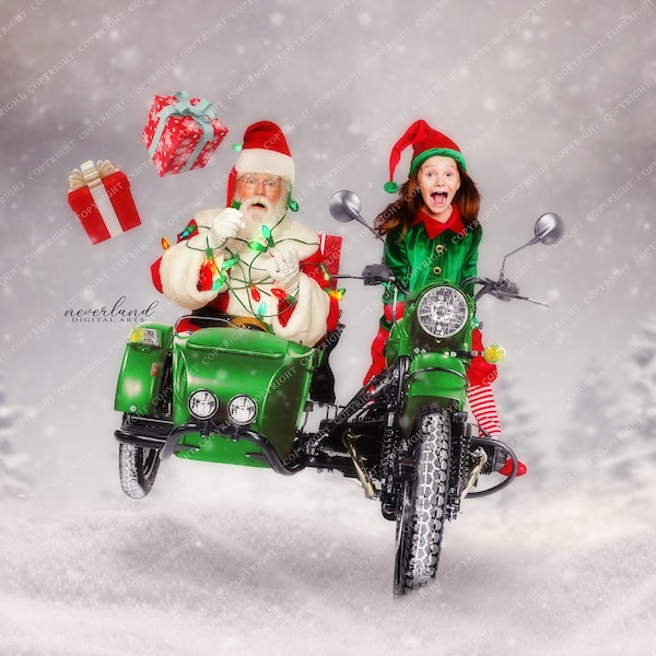 Sidecar Santa Background for Photography Composites  / Photographer Backdrop / Santa Holiday Digital Compositions / Photoshop