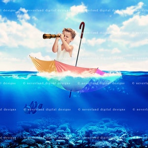 Regenschirm Hintergrund Hintergrund / magische Kulisse / Fantasy-Hintergrund / Boot / Meer / Fisch / Meer / Hintergrund für Fotografen