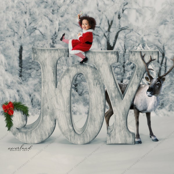 JOY Composite Background for Photography /  Christmas Backdrop for Photoshop / Winter Scene / Snow Composition For Photographers / Forest