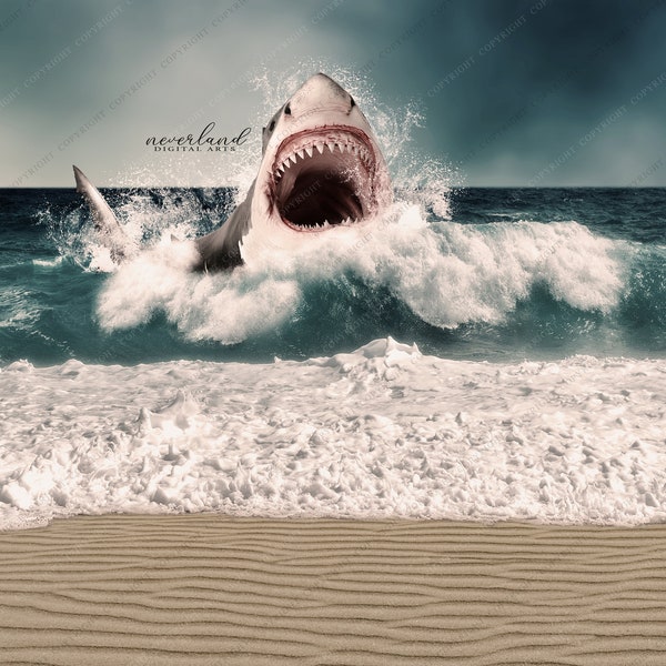 Shark Photo Bomb Digital Background For Photography Compositions / For Photographers / Shark Attack Backdrop