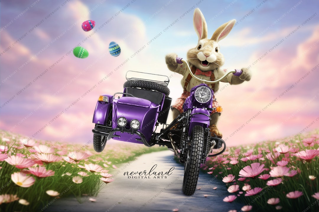 Easter Bunny Sidecar Digital Background for Photography Compositions