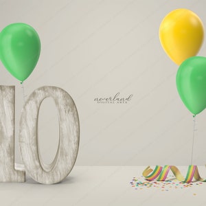 10th Birthday Background For Photography Compositions / Digital Backdrop /  Add your own subject composite / Birthday Party / Balloon /