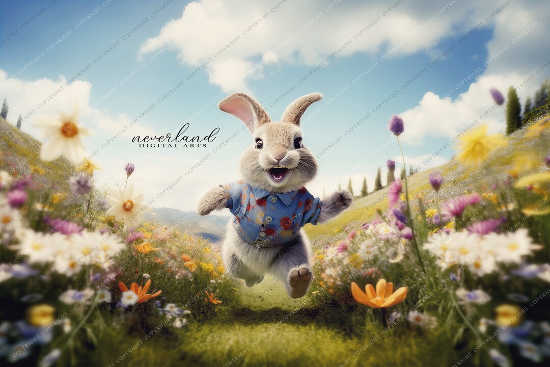 Rabbit Running in A Meadow Digital Background for Photography ...
