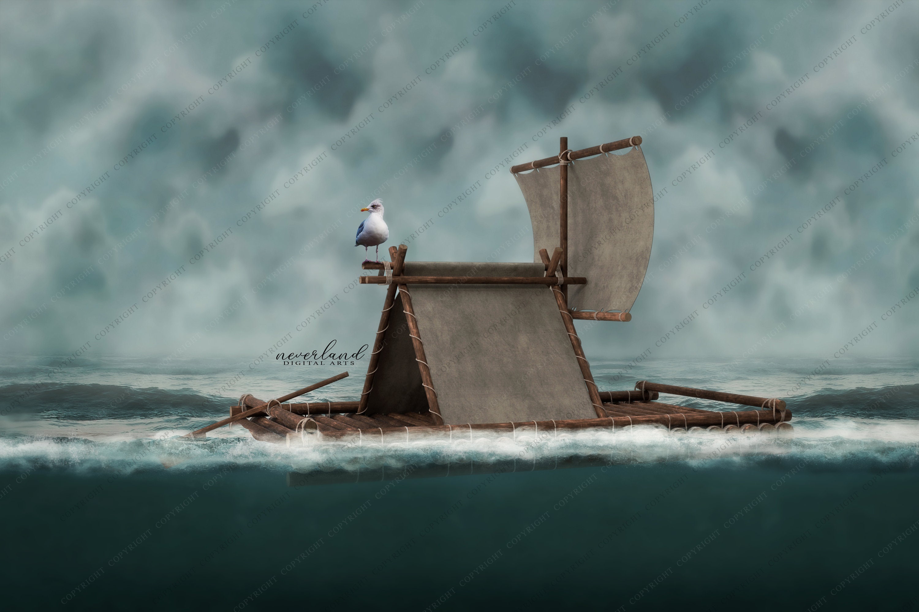 Backgrounds Raft Ocean Raft at Sea Digital Background for Photography Compositions / Boat ...