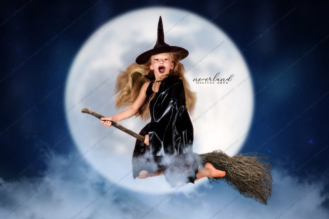 3 PACK Witch on A Broom Halloween Background for Photography Composites