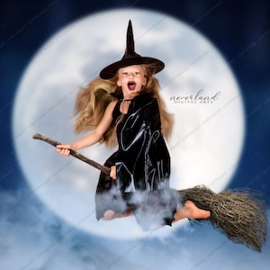 3 PACK Witch On A Broom Halloween Background for Photography Composites / Photoshop Compositions / Moon Backdrop / Broomstick / Spooky