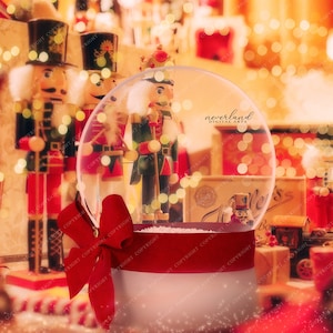 Fundo de Natal Snowglobe para composições fotográficas / Pano de fundo de composição / Feriado digital / Presente / Cartão / Quebra-nozes