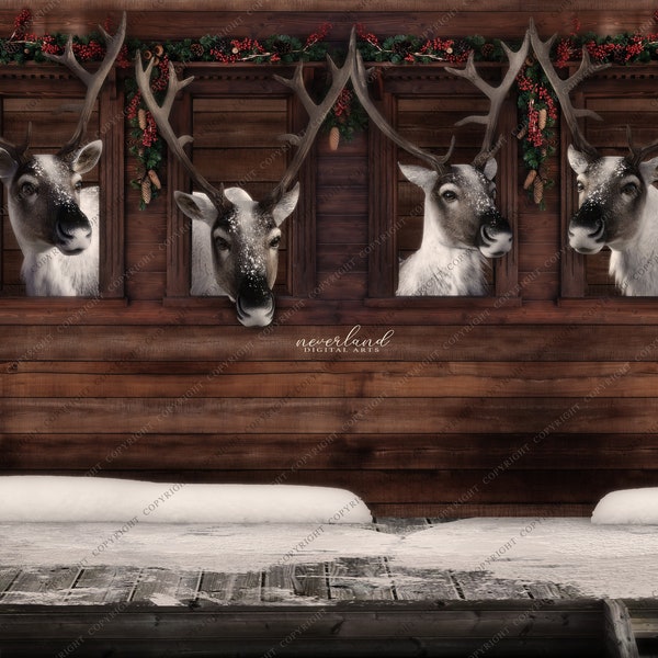 Reindeer Stable / Christmas / Festive Winter Background for Photography Composites / Composition Backdrop / Holiday Add Your Own Subject /
