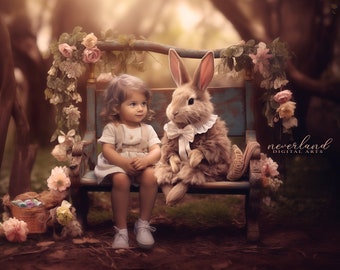 Bunny On A Bench Digital Background For Photography Compositions /Photographers /  Easter Backdrop / Composite /