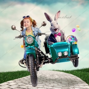 Easter Bunny Sidecar Digital Background For Photography Compositions / For Photographers / Photoshop /  Easter Backdrop / Composite