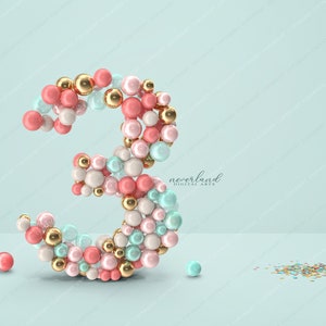 Sfondo del 3 ° compleanno per composizioni fotografiche / Sfondo digitale / Aggiungi il tuo soggetto composito / Festa di compleanno / Palloncino / Tre
