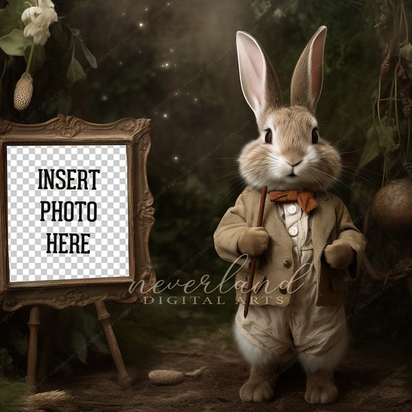 Easter Digital Background For Photography Compositions / Insert Photo Frame / Backdrop Easter Bunny / Vintage / Classical / Transparent PNG