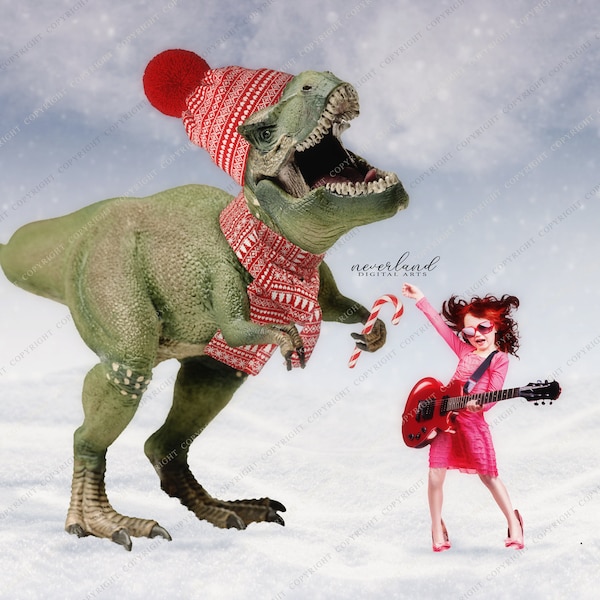 Singing Trex / Christmas / Festive Winter Background for Photography Composites / Composition Backdrop / Holiday Add Your Own Subject /