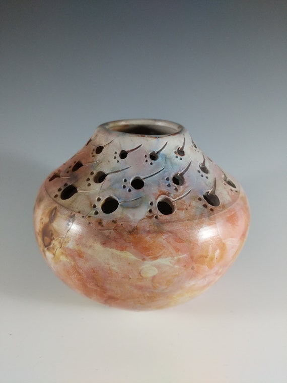 Pit Fired Vessel With Pierced And Carved Pattern Etsy