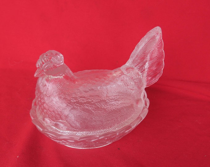 art de la table ancienne poule en verre moulé-pressé, bonbonnière cuisine poubelle de table, récipient