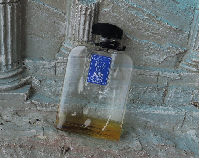 ancien flacon de parfum étiquette à la Grec, verrerie 1925, Zaizo