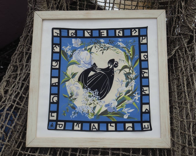 superbe pochette, petit foulard vintage, dessin de Paul Iribe pour les parfums Lanvin