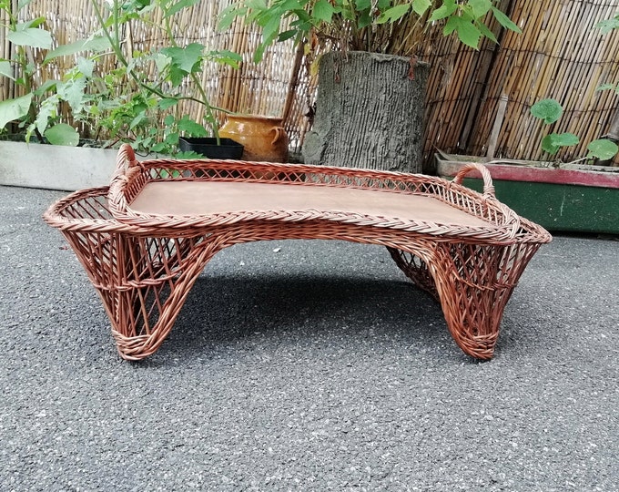 ancien plateau déjeuner en osier, à poser sur votre lit, début 20 ème siècle,