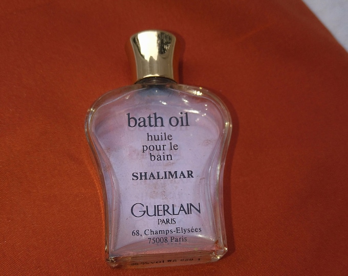 ancien flacon à parfum miniature lyre transparente de Guerlain, bath oil, huile pour le bain, Shalimar