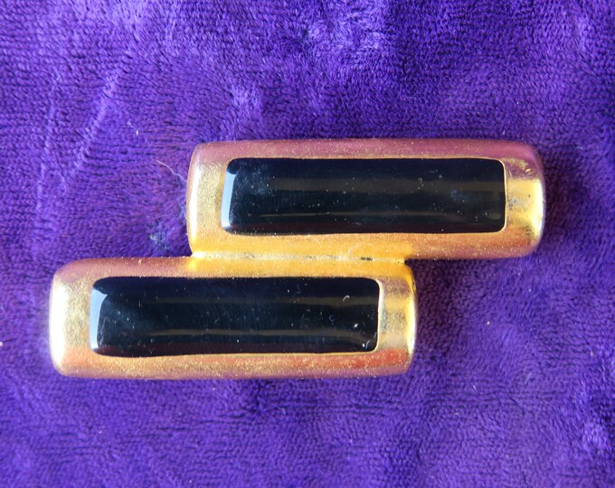 broche vintage style art-déco en métal doré et laqué noir / Georges Rech