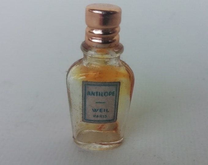 échantillon ancien Weil parfum Antilope bouchon doré à vis, miniature ancienne