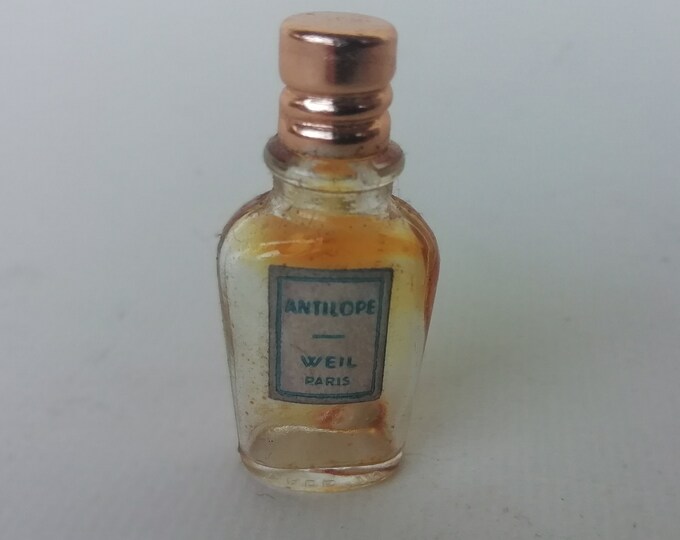 échantillon ancien Weil parfum Antilope bouchon doré à vis, miniature ancienne