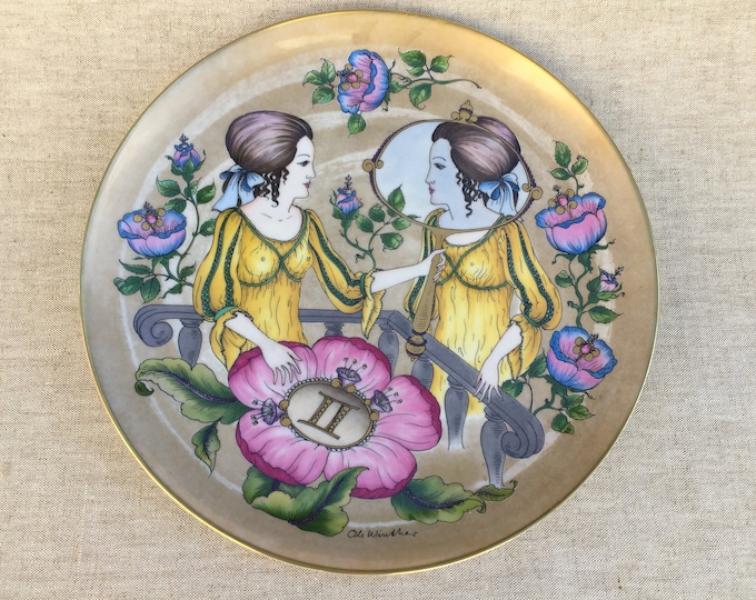 grand plat décoratif en porcelaine Allemande, Hutschenreuther / Ole Winther, signe du zodiac gémeaux