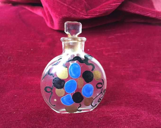 petit flacon à parfum ancien testeur, verre émaillé & signé, touche oreille