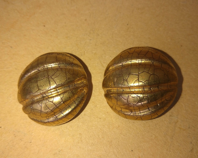 belle paire de boucle d'oreille vintage en céramique doré, années 60
