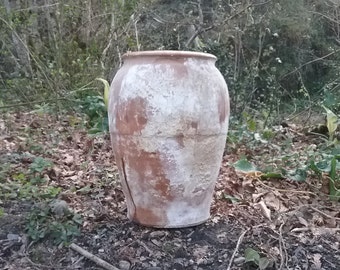 très grand pot de la fin du XIX ème, jarre à olive ancien en terre cuite fabriqué à Saragosse, Espagne