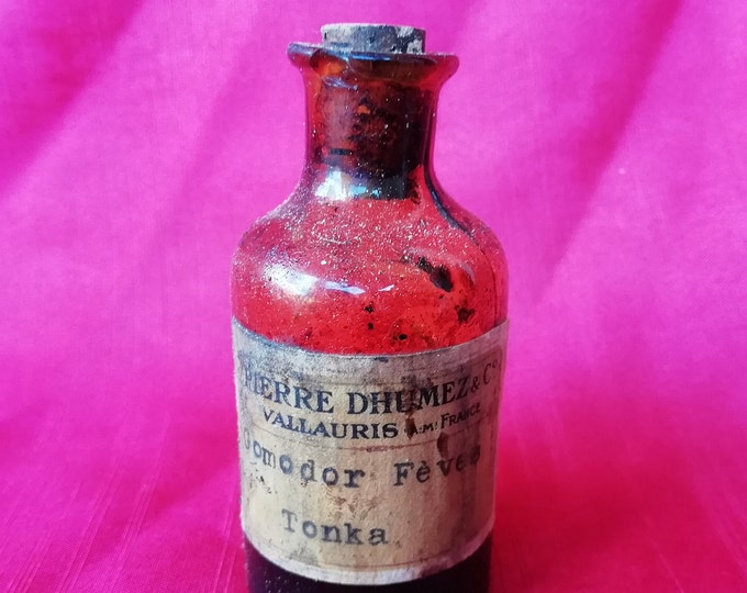ancien flacon d'essence de parfum, Pierre Dumez & Co, Vallauris, Gomodor Fèves Tonka
