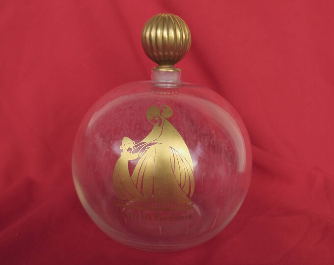 superbe et grand flacon à parfum ancien en verre transparent, dessin de Paul Iribe, parfumerie Lanvin