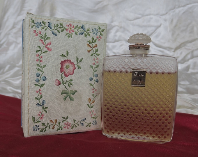 ancien flacon à parfum de collection rose de Burdin, 70, Champs Elysées, Paris