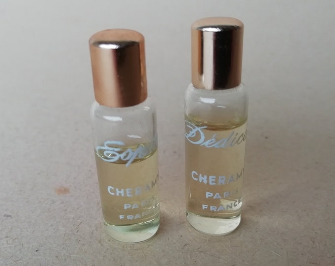 2 anciens flacons à parfum échantillons Chéramy,espace & dédicace