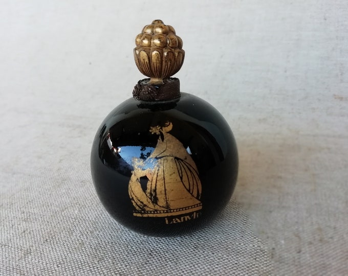 flacon à parfum ancien en verre noir dessin de Paul Iribe, parfumerie Lanvin