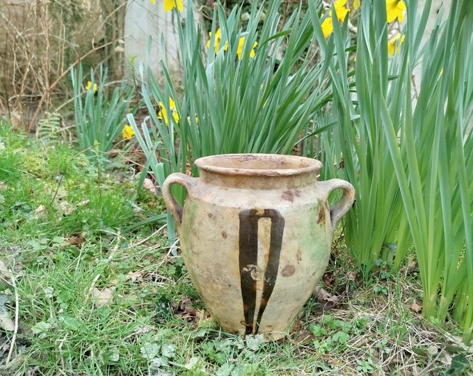 ancien pot à graisse, rare couleur, jaune pâle & vert, Sud-Ouest, art populaire Français