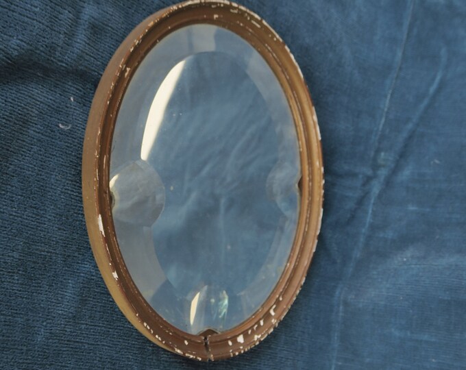ancien et curieux petit miroir ovale en verre biseauté, old small oval mirror beveled glass