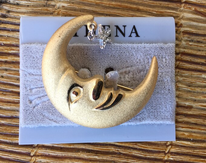 broche bijoux fantaisie en forme de croissant de lune & étoile strass
