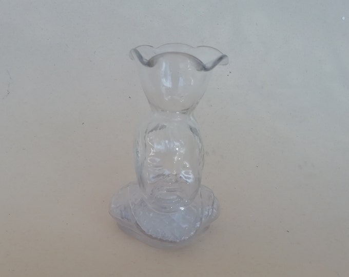 ancien pot en verre soufflé tête de bébé, récipient, vase, ...
