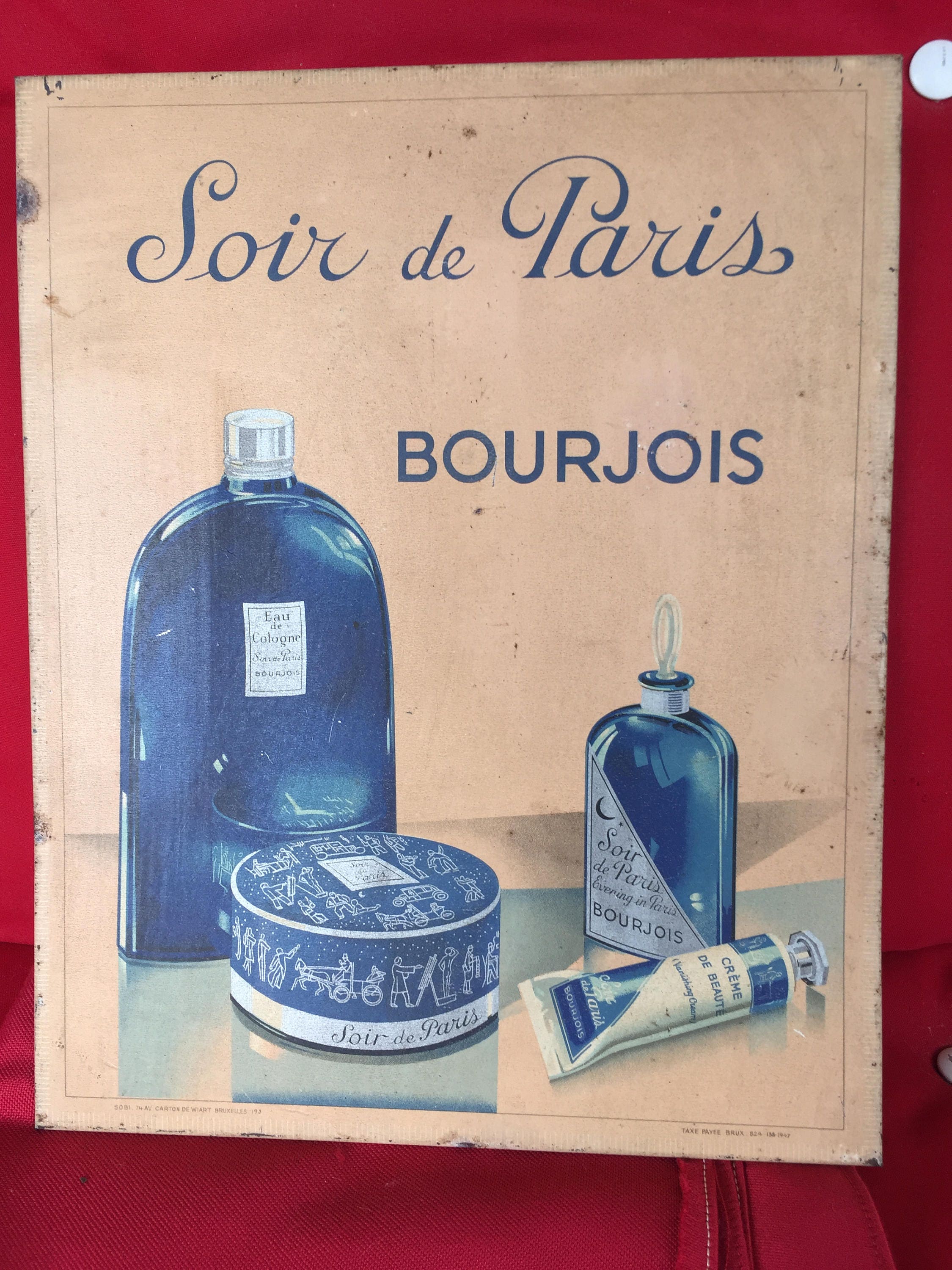 Plv Ancienne Publicité En Tôle Carton Parfum Bourjois Soir De
